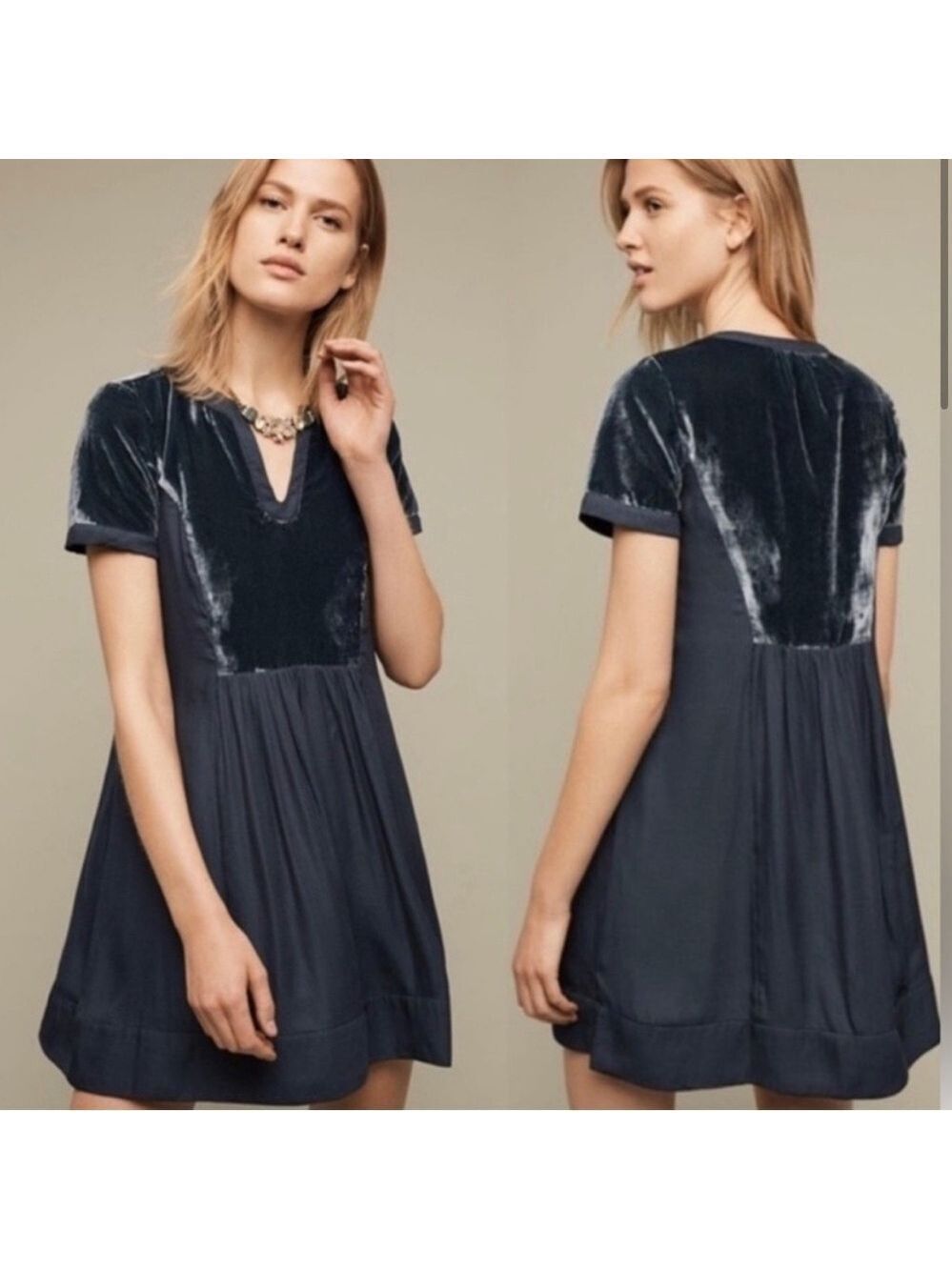 Maeve Anthropologie Ingrid Velvet Tunic Dress Navy mini XS